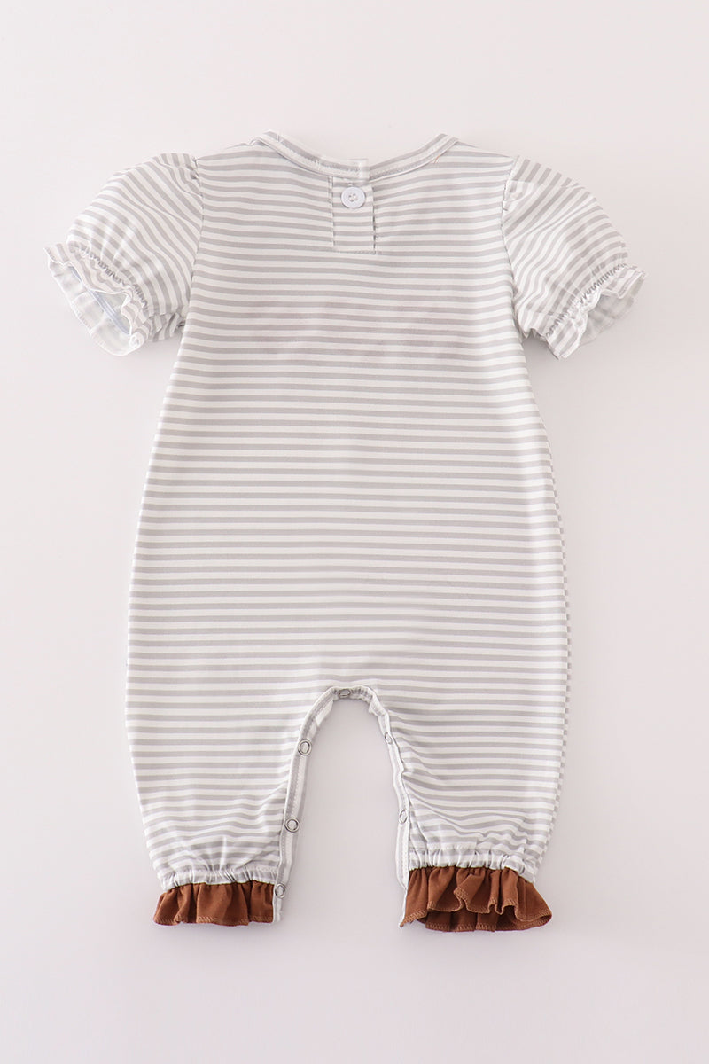 Brown Football French Knot Stripe Girl Romper