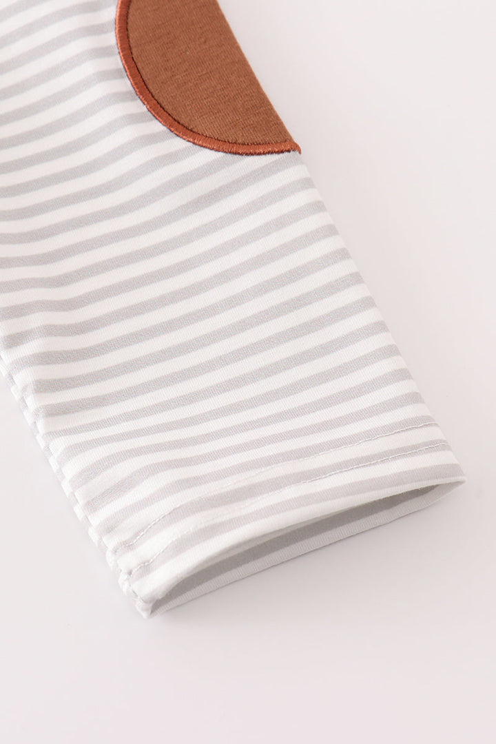 Brown Football French Knot Stripe Boy Top