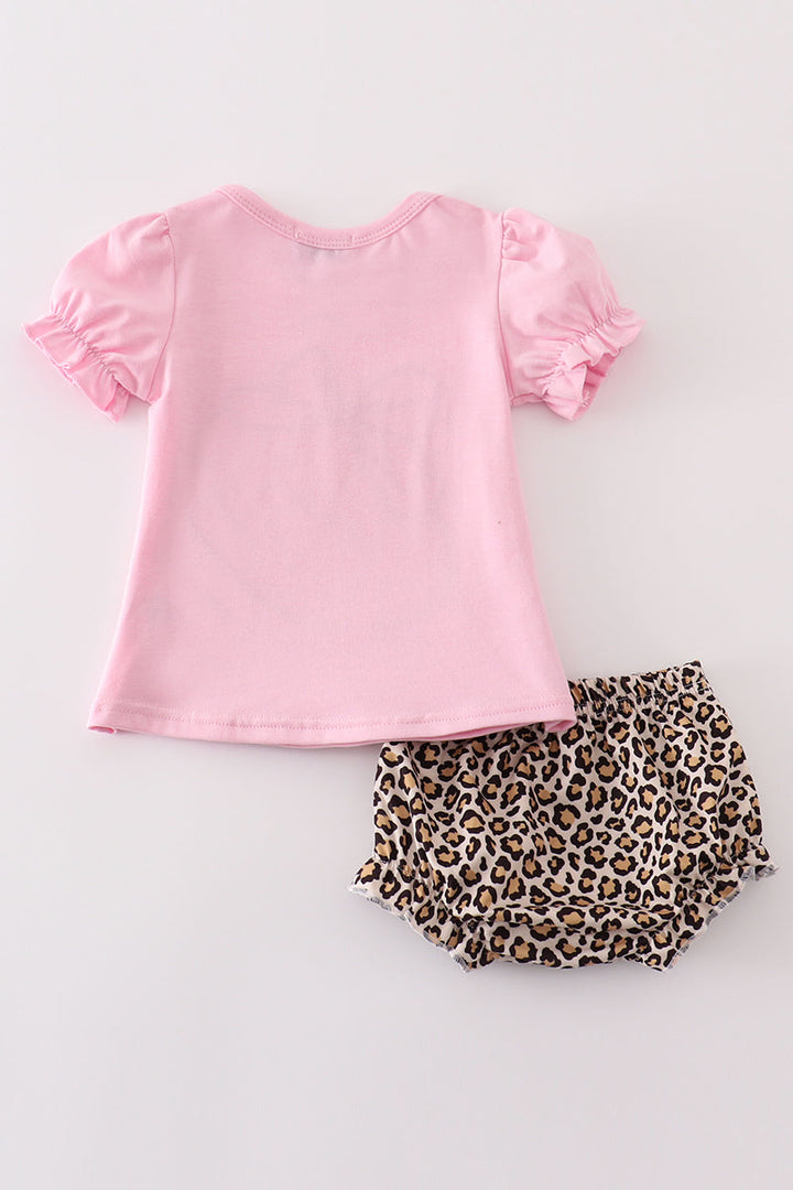 Pink Leopard Football Applique Baby Girl Set