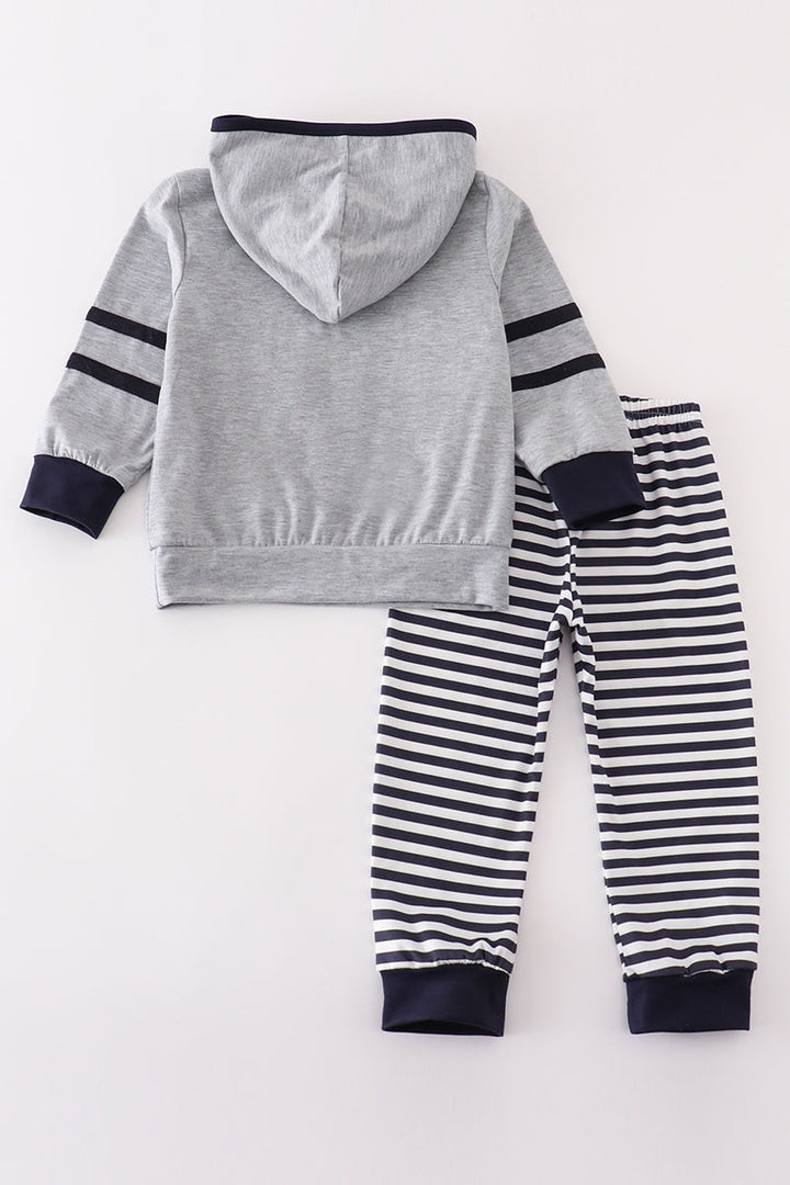 Grey Football Applique Boy Hoodie Set