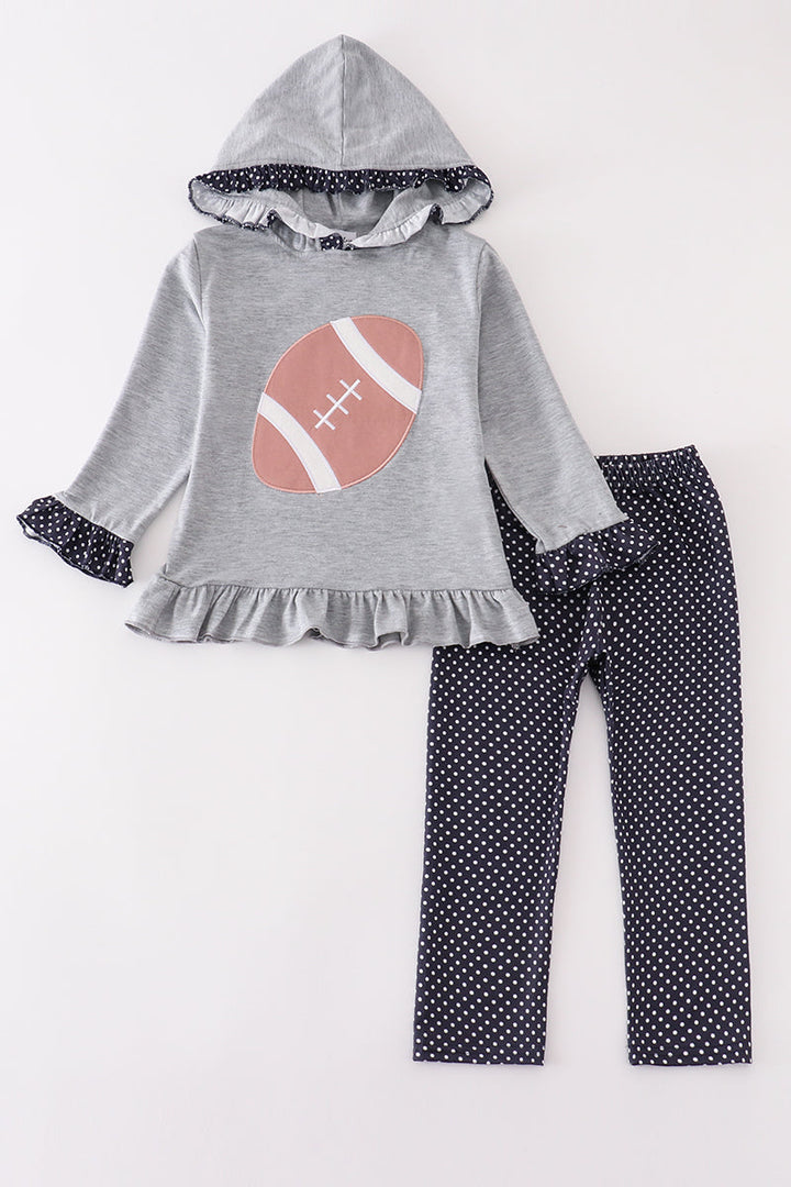 Grey Football Applique Girl Hoodie Set