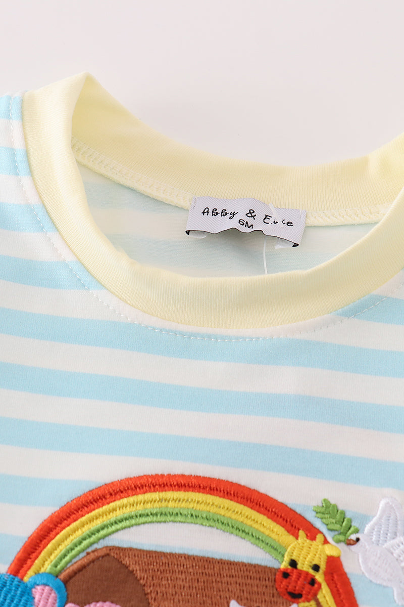 Blue Stripe Noah's Ark Applique Boy Romper