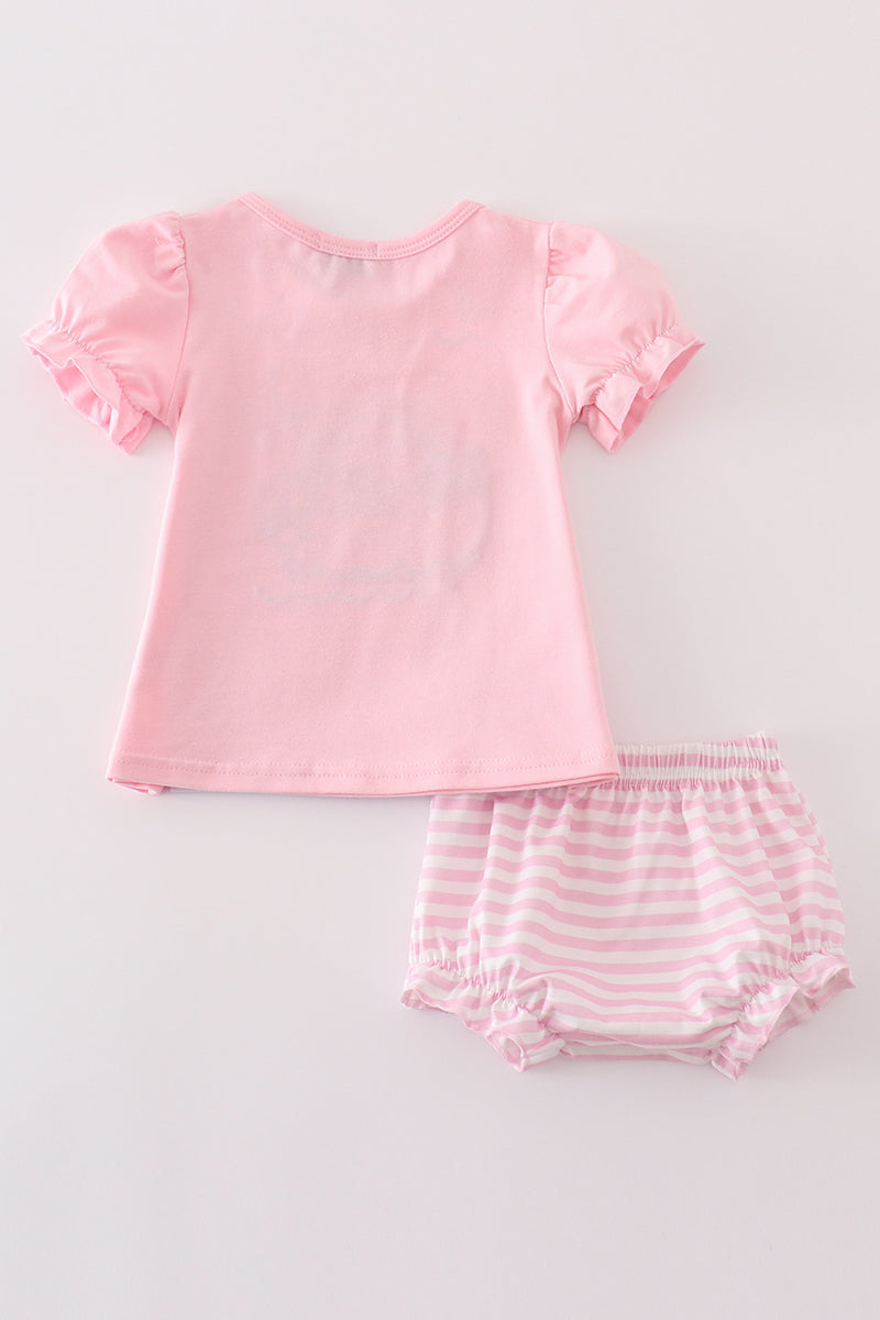 Pink Noah's Ark Applique Baby Girl Set