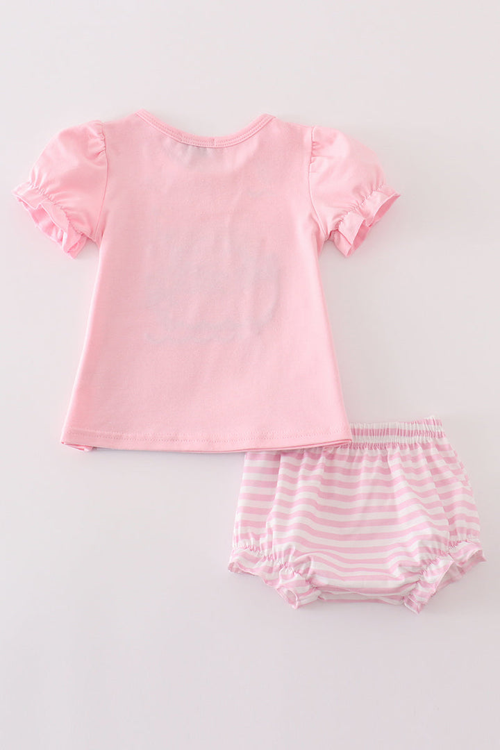 Pink Noah's Ark Applique Baby Girl Set