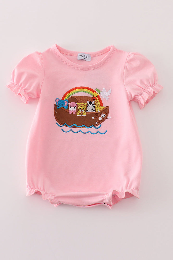 Pink Noah's Ark Applique Girl Bubble