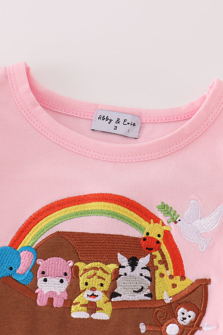 Pink Stripe Noah's Ark Applique Girl Set