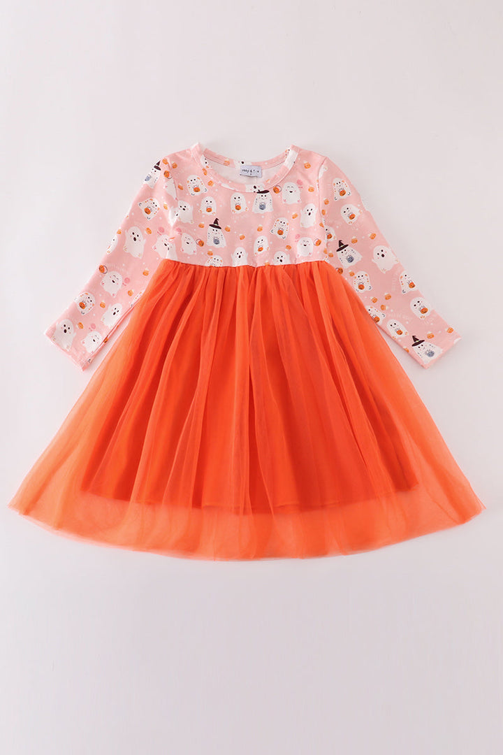 Orange Halloween Ghost Tutu Dress