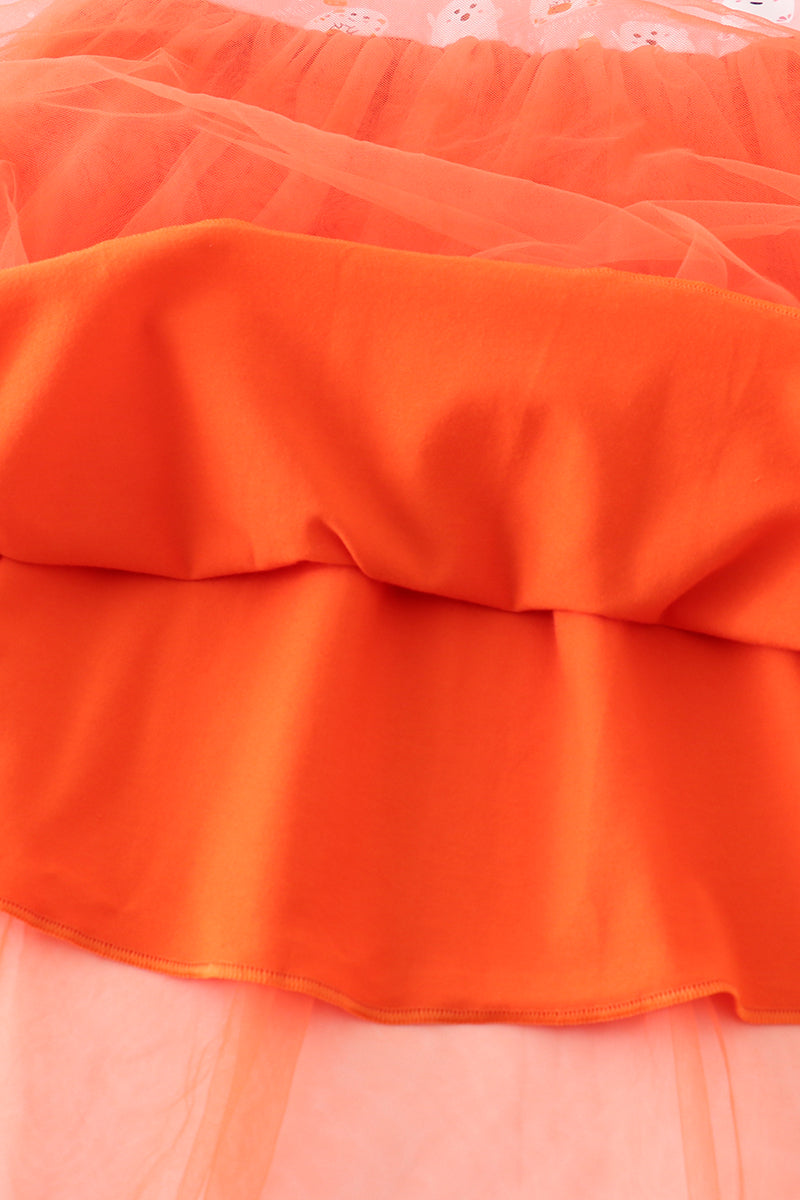 Orange Halloween Ghost Tutu Dress