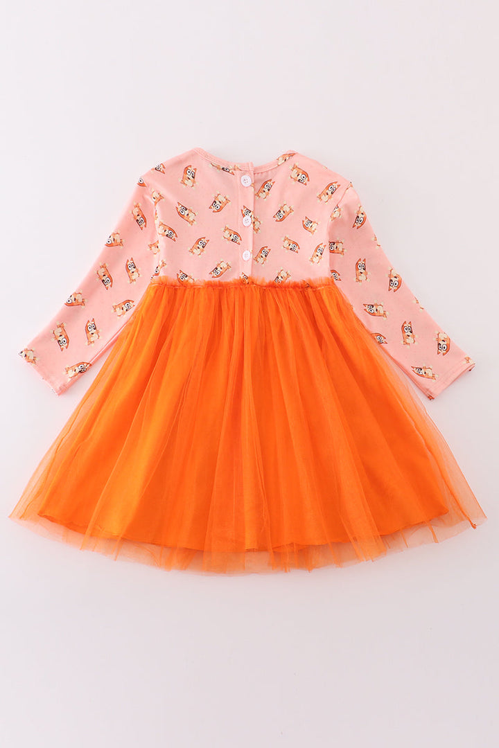 Orange Character Print Tutu Dress