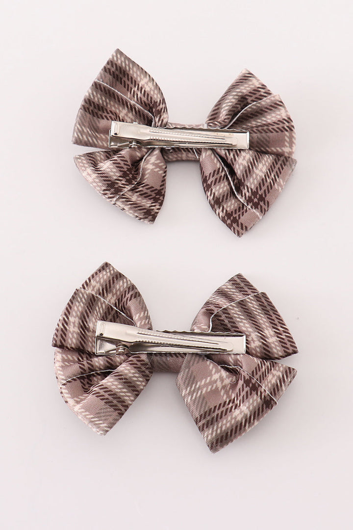 Brown Plaid Girl Hair Sailor Bow