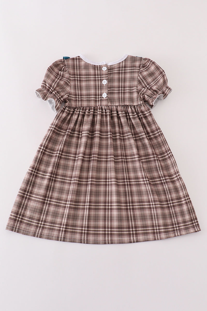 Brown Plaid Turkey French Knot Girl Dress