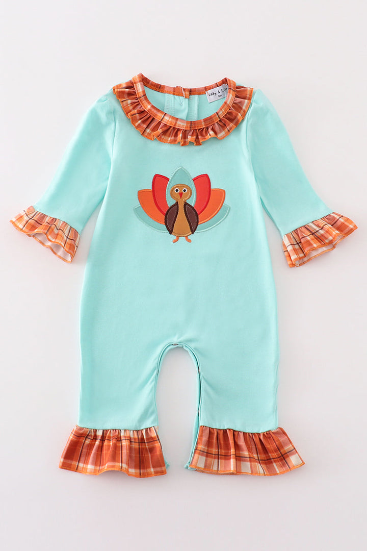 Green Turkey Applique Girl Romper