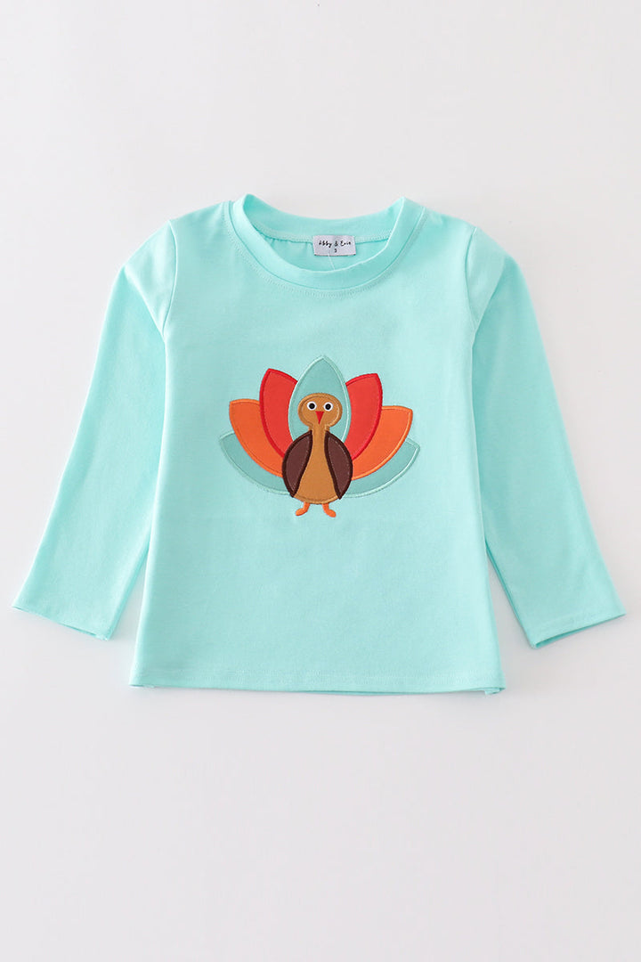 Green Turkey Applique Boy Top