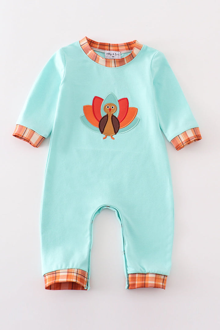 Green Turkey Applique Boy Romper