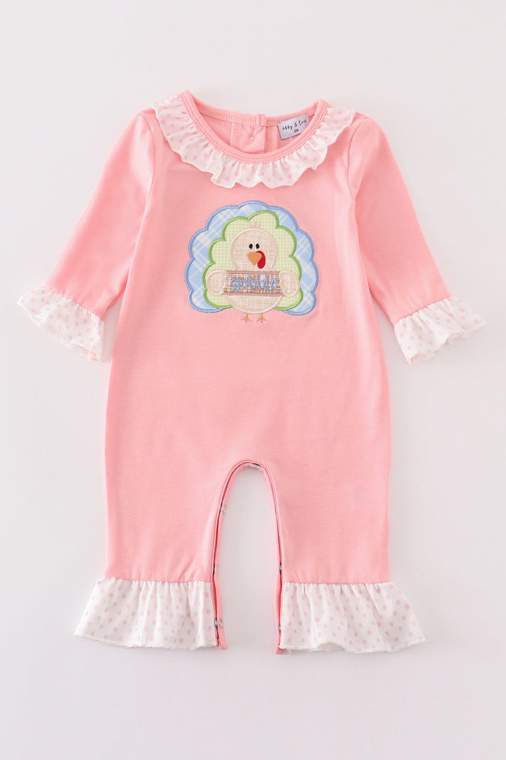 Pink Turkey Applique Girl Romper