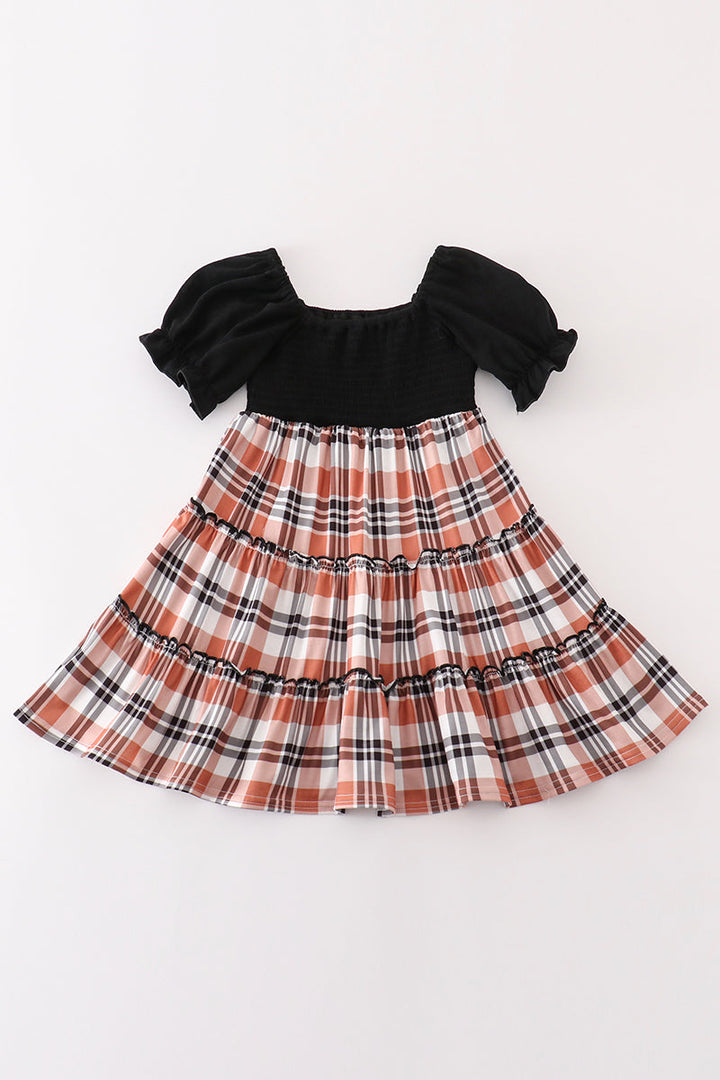 Rust Plaid Girl Smocked Dress