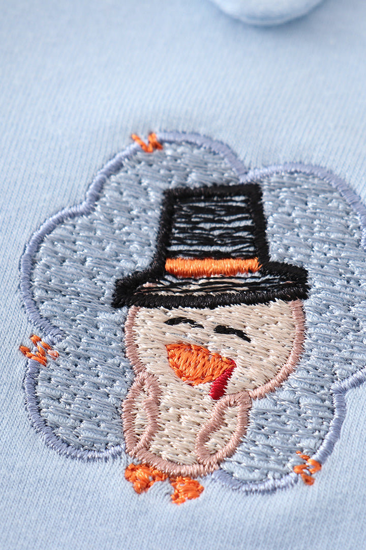 Blue Thanksgiving Turkey Embroidery Plaid Boy Set