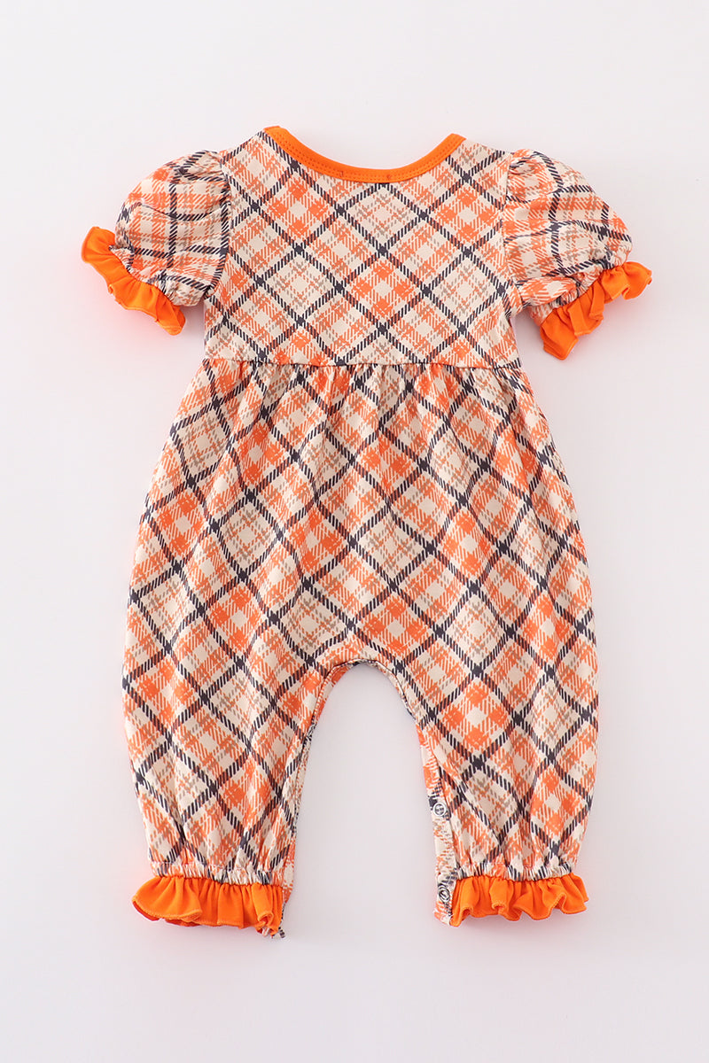 Orange Turkey Embroidery Girl Romper