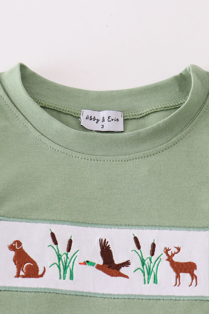 Green Hunting Duck Embroidery Boy Set