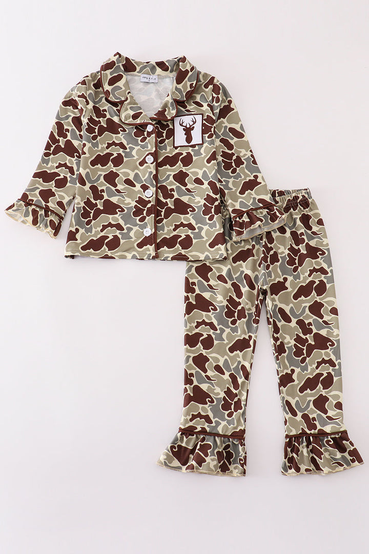 Camouflage Antler Embroidery Girl Pajamas Set