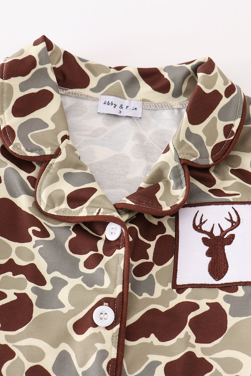 Camouflage Antler Embroidery Girl Pajamas Set