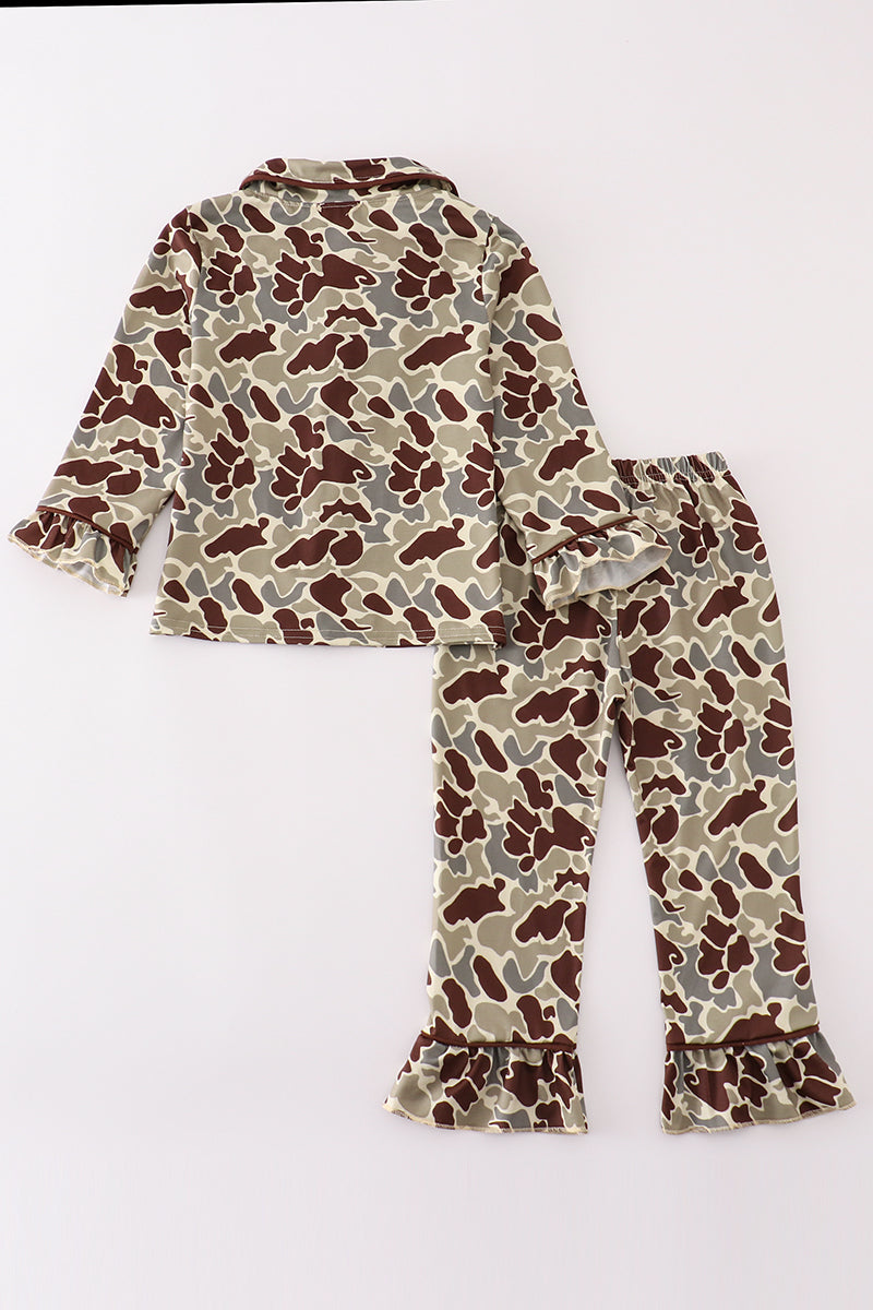 Camouflage Antler Embroidery Girl Pajamas Set