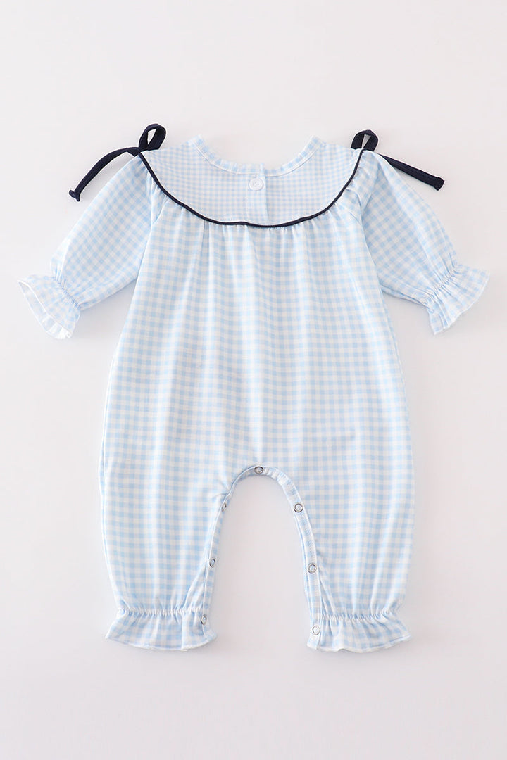 Navy Nativity Embroidery Gingham Girl Romper