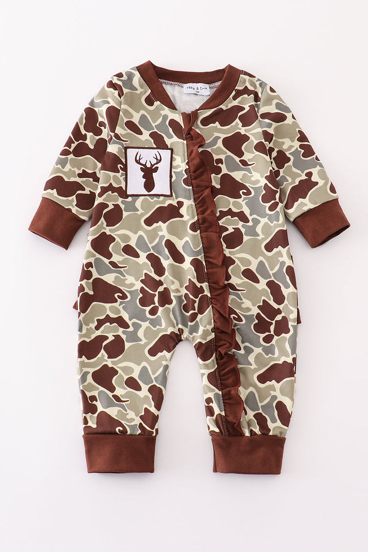 Camouflage Antler Embroidery Girl Romper