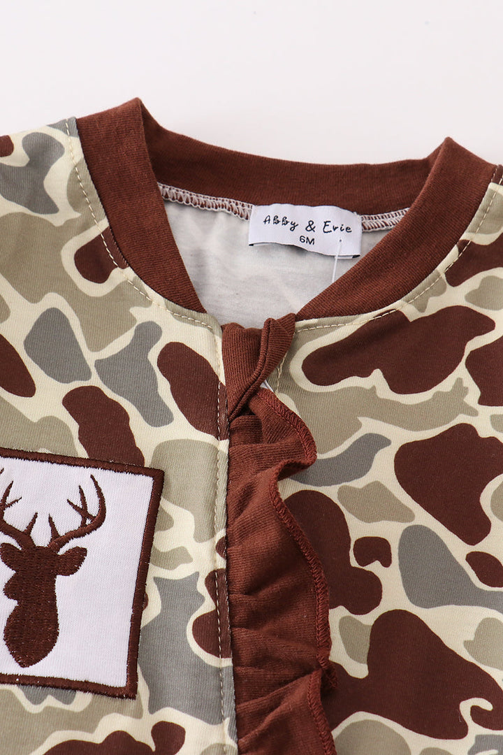 Camouflage Antler Embroidery Girl Romper