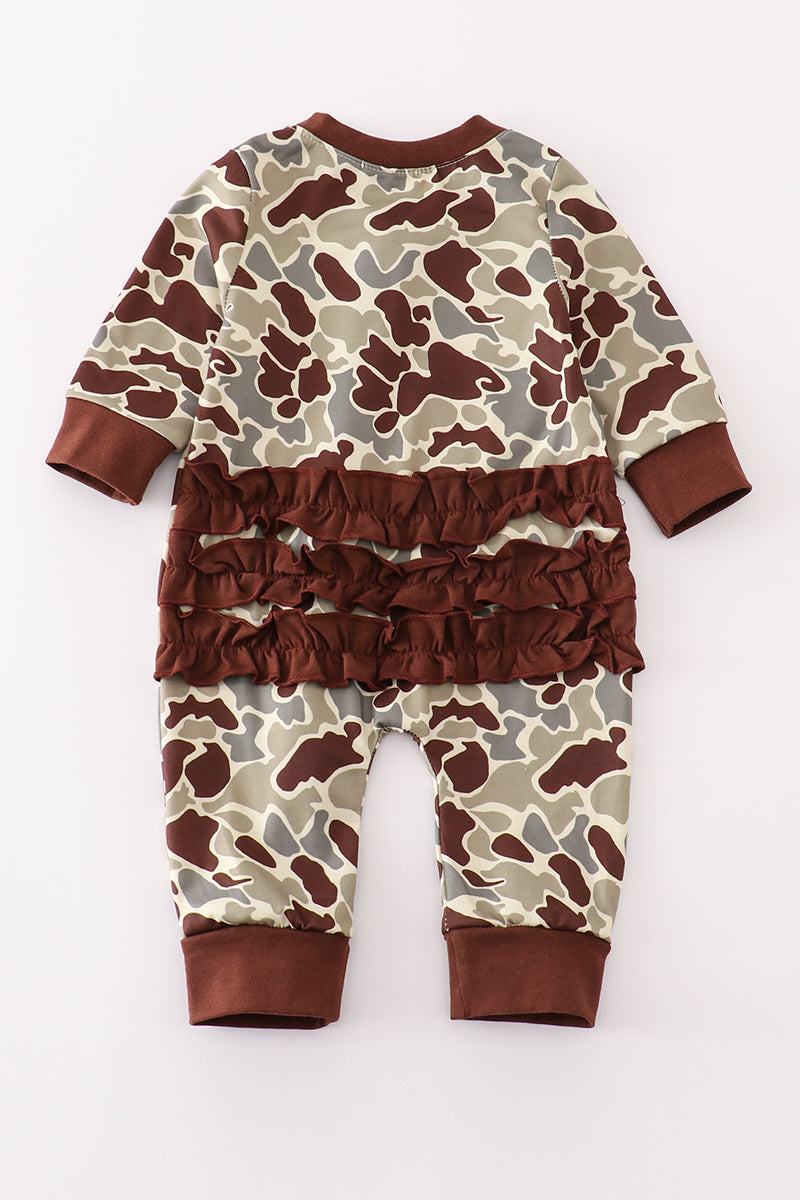 Camouflage Antler Embroidery Girl Romper