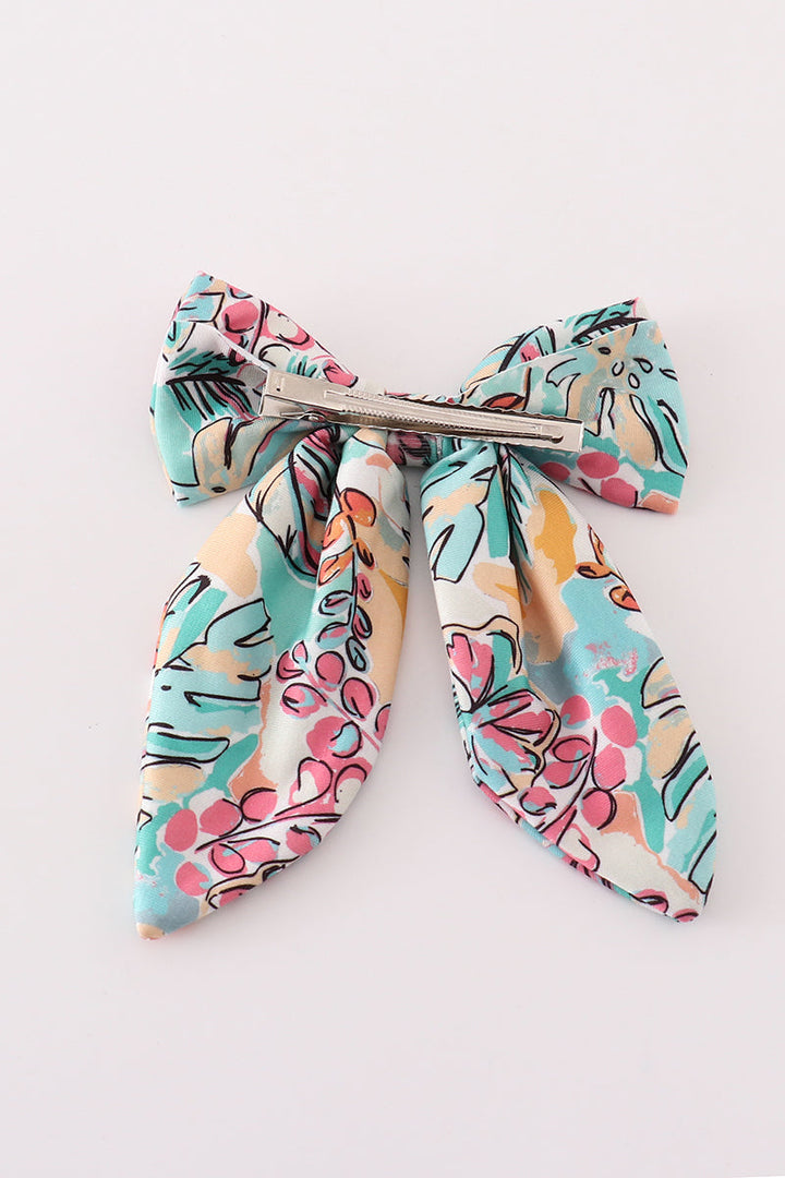 Teal Floral Print Hair Sailor Bow