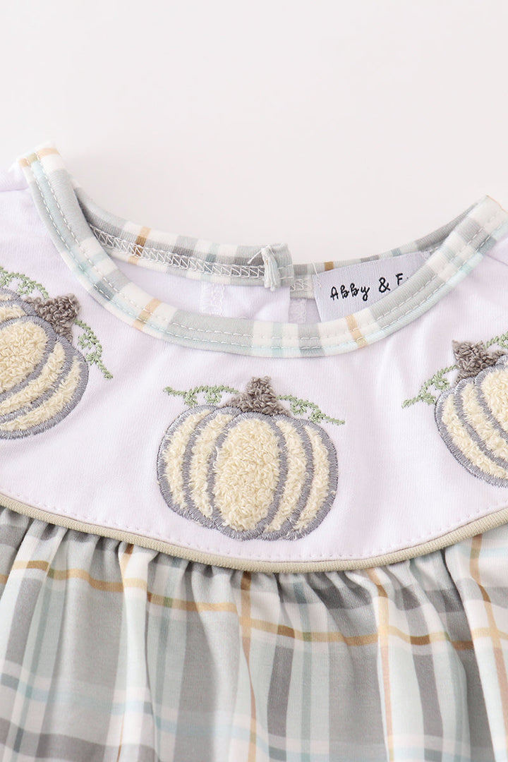 Pumpkin French Knot Plaid Girl Bubble