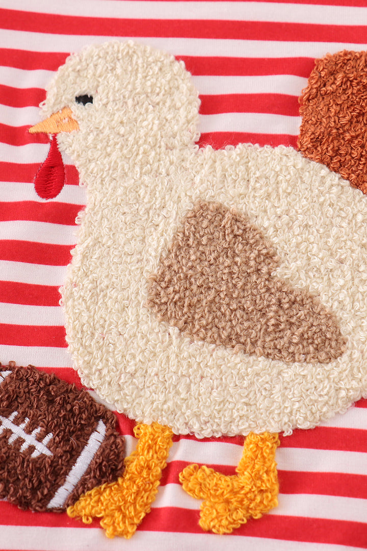 Red Stripe Thanksgiving Turkey French Knot Boy Top