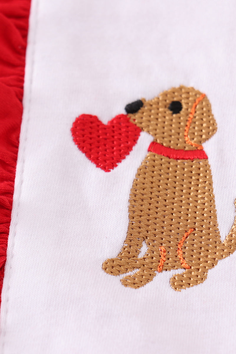 Red Valentine Puppy Embroidery Dress