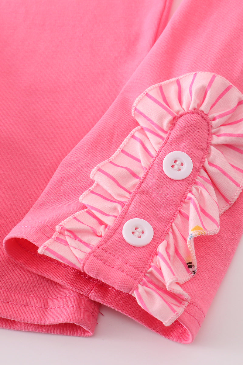 Pink Stripe Barbie Print Girl Ruffle Set