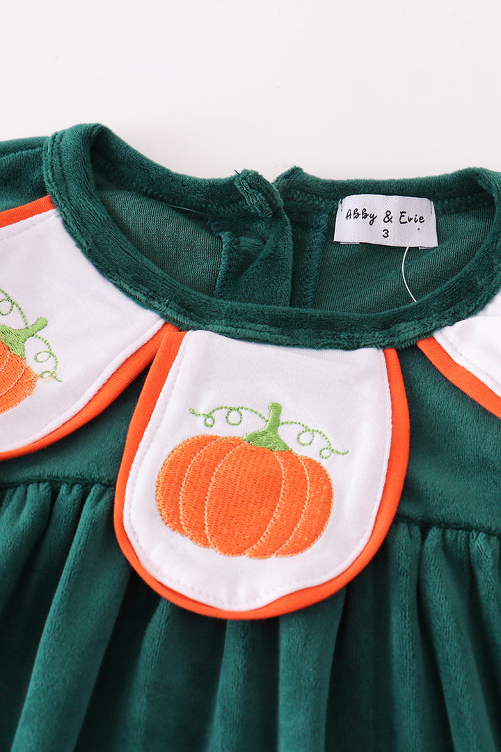 Forest Velvet Pumpkin Embroidery Girl Set