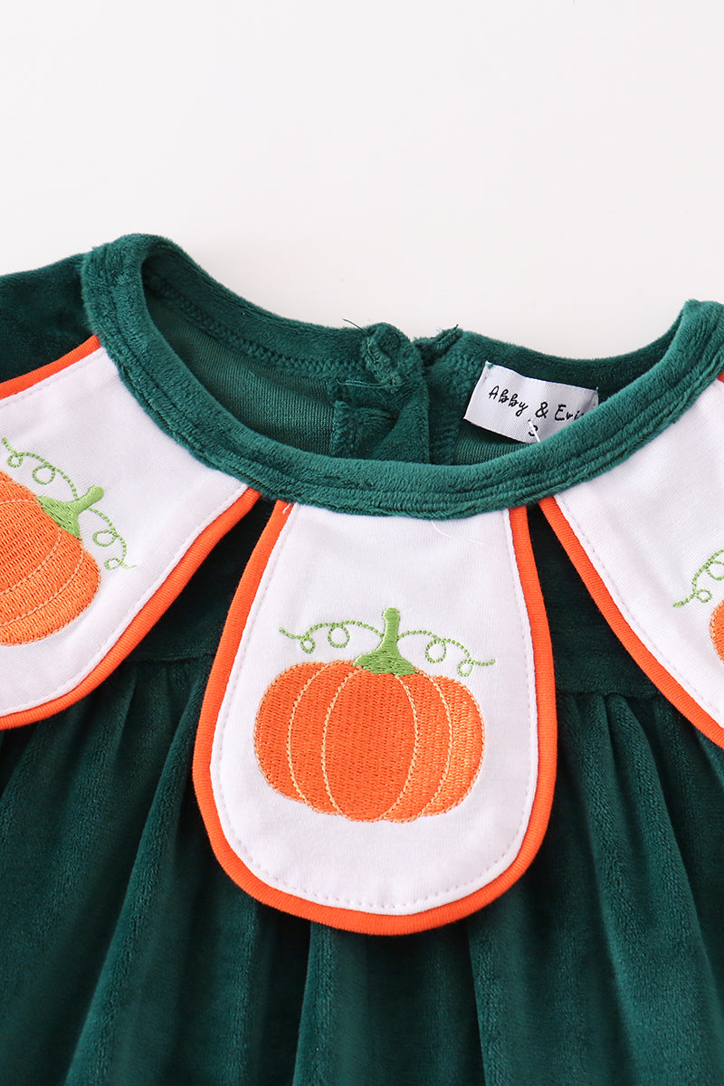 Forest Velvet Pumpkin Embroidery Girl Dress