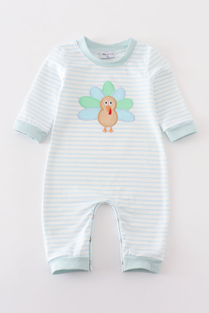 Blue Stripe Turkey Applique Boy Romper