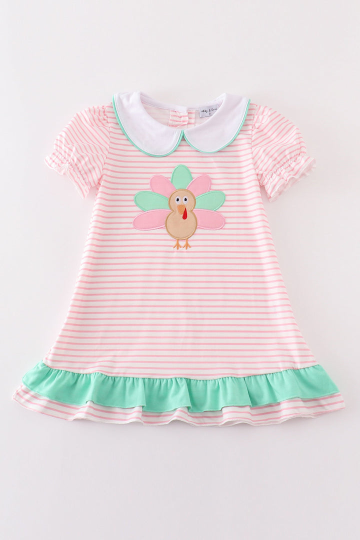 Pink Stripe Turkey Applique Girl Dress