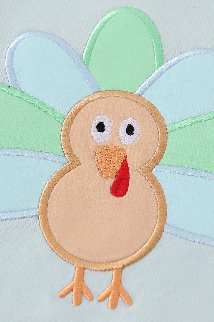 Blue Stripe Turkey Applique Boy Set