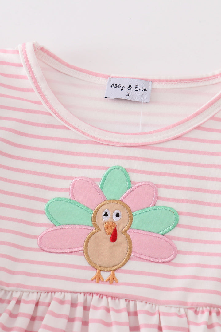 Pink Stripe Turkey Applique Dress