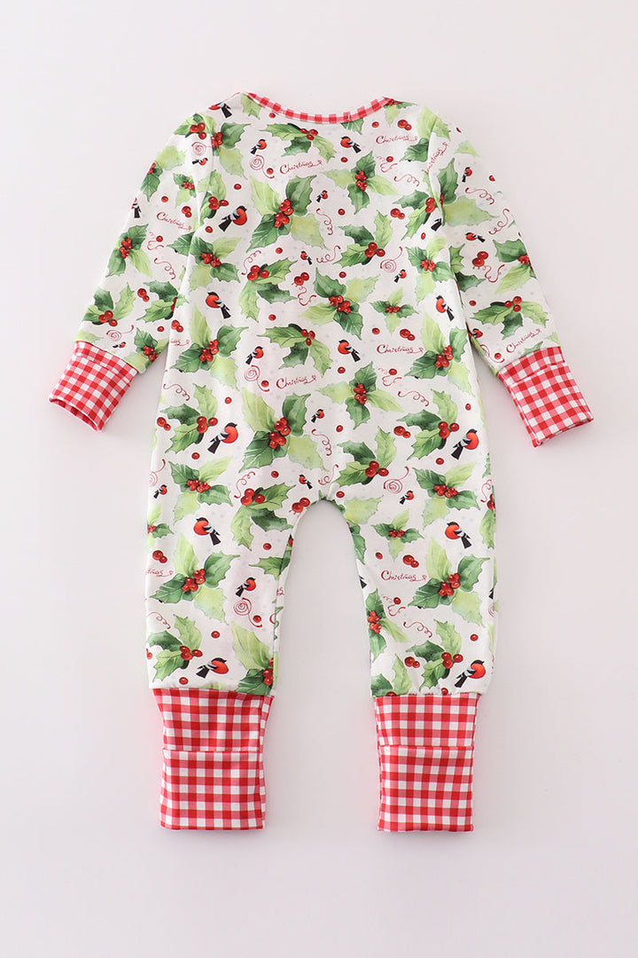 Christmas Holly Print Girl Romper