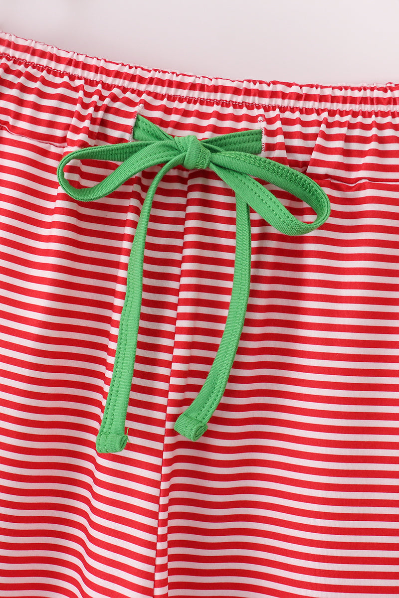 Red Stripe Christmas Tree Embroidery Mom Pajamas Pants