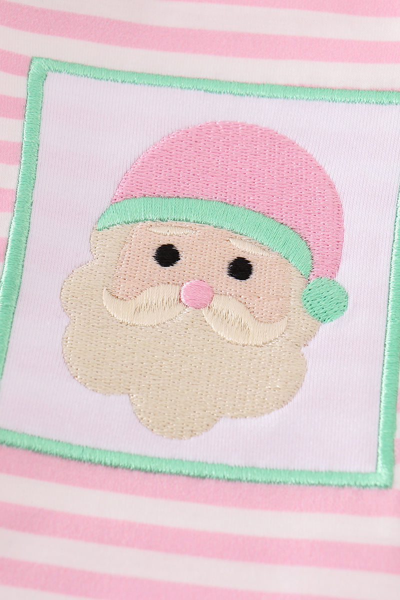 Pink Stripe Christmas Santa Claus Embroidery Women Gown