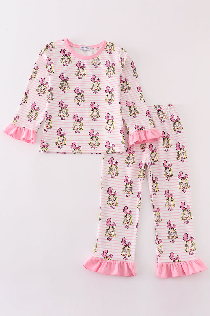 Pink Stripe Character Girl Pajamas Set