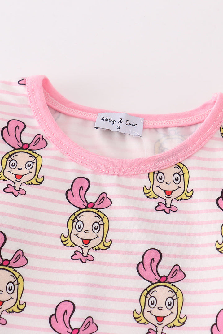 Pink Stripe Character Girl Pajamas Set