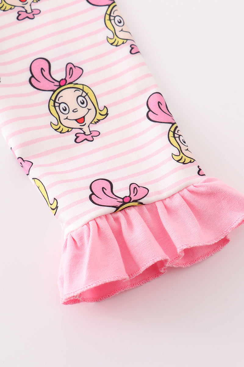 Pink Stripe Character Girl Pajamas Set