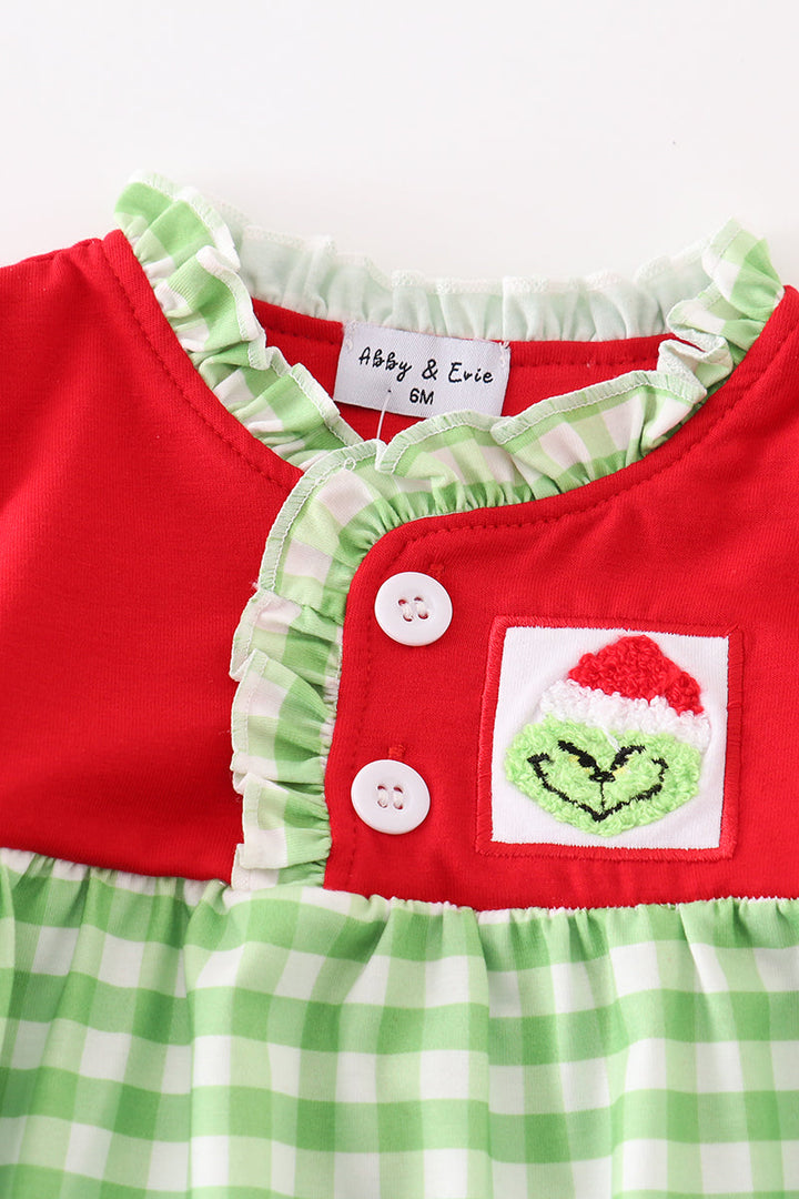 Red Christmas Grinch French Knot Baby Gown