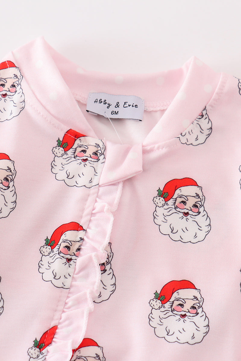 Pink Christmas Santa Claus Zipper Girl Romper