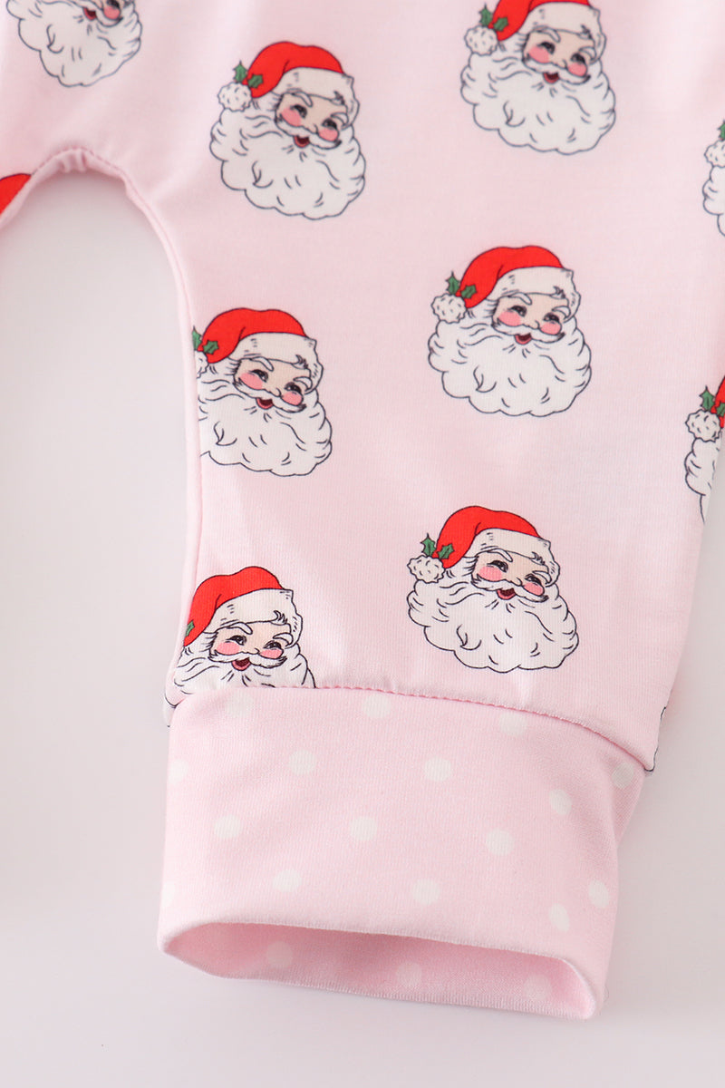 Pink Christmas Santa Claus Zipper Girl Romper